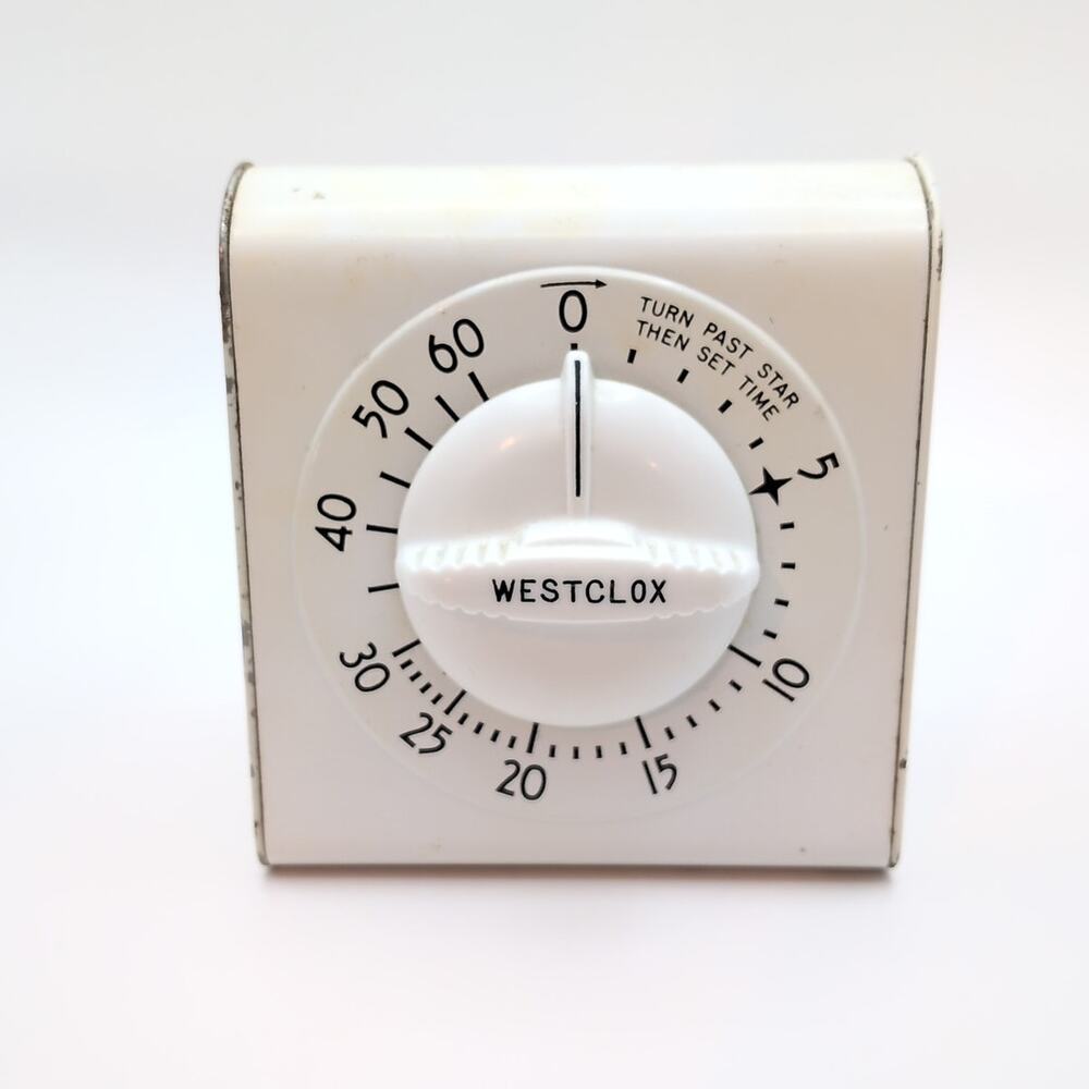 VTG 1950s/60s Mid Century Westclox Lookout White Kitchen Windup Timer 60 Minutes